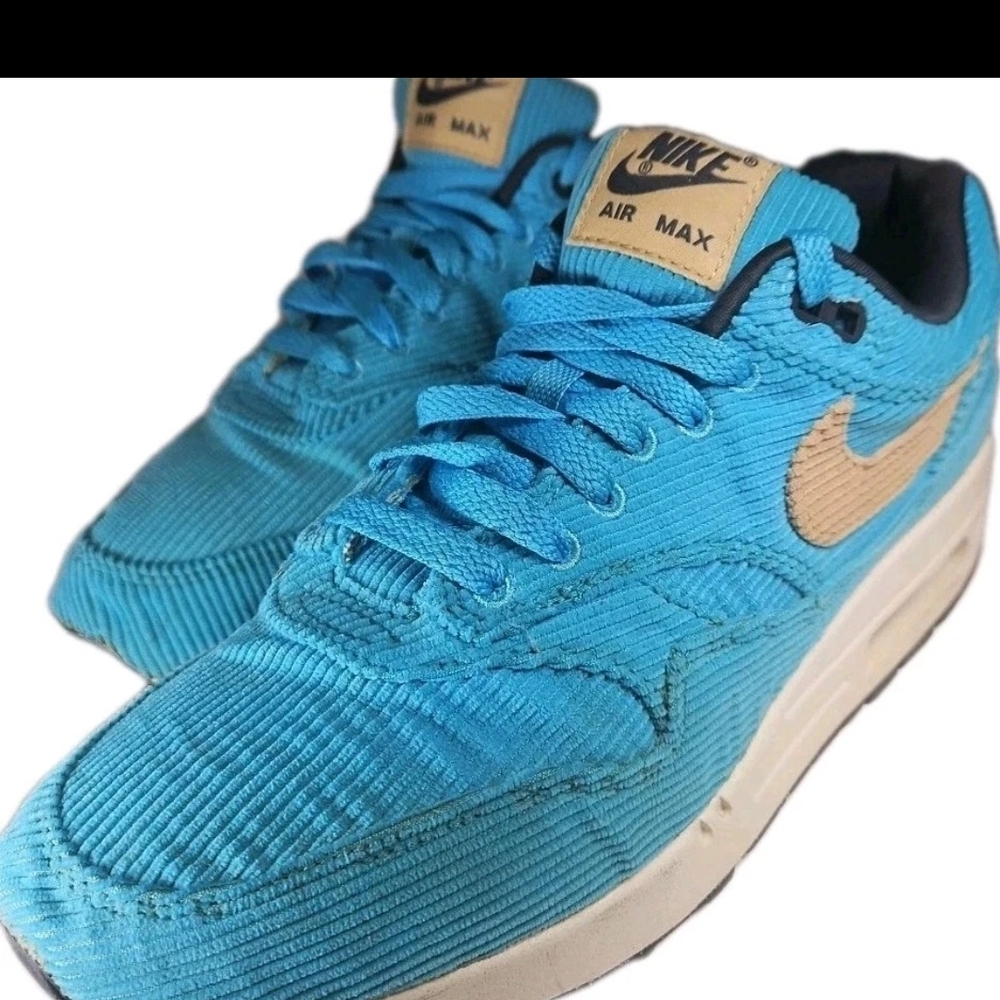 Nike Air Max 1 Sneaker Women 7.5 Premium Blue Corduroy Boho Y2k Wall Run Gym[5C]
